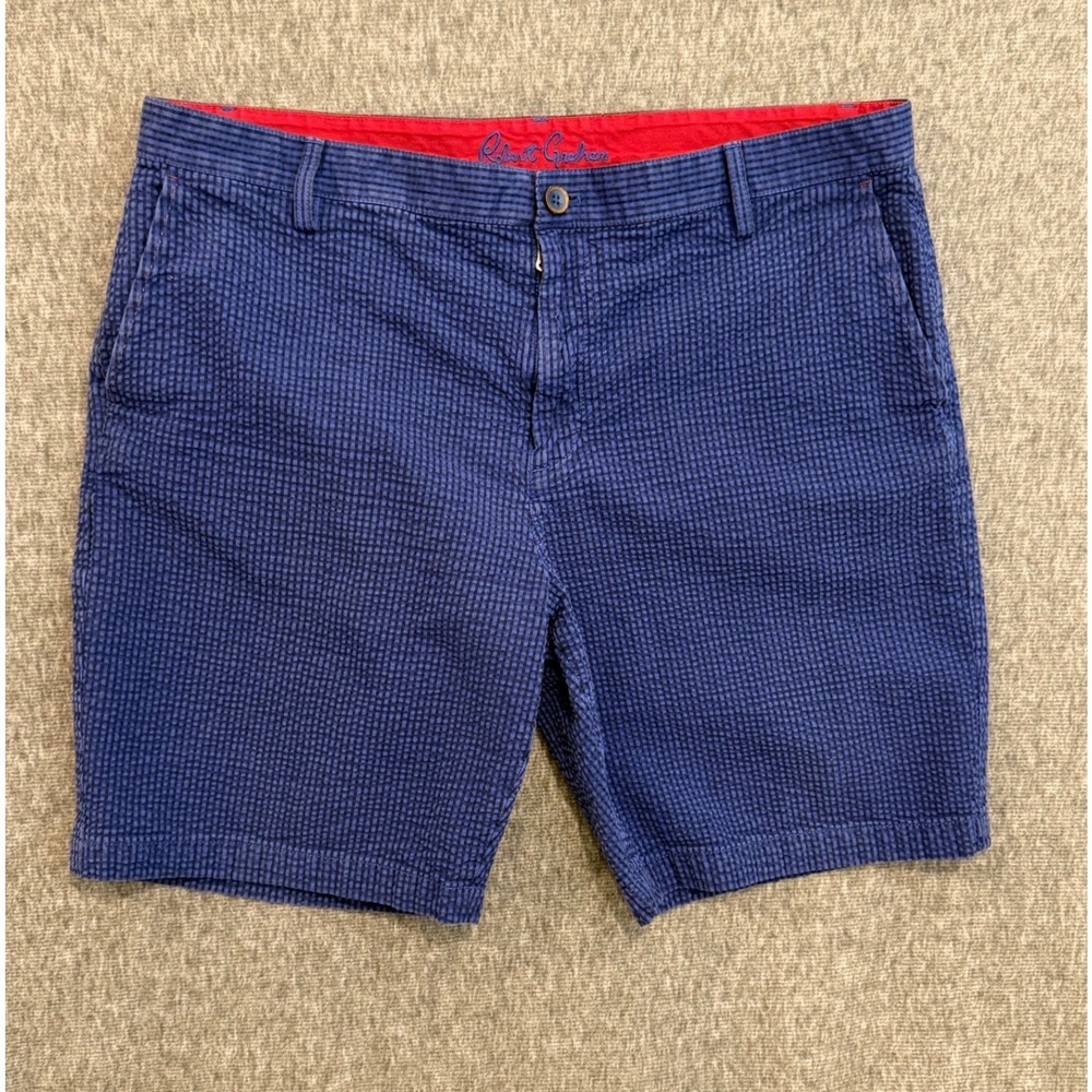 Robert Graham Mens 38 Classic Fit Seersucker Gingham Shorts Blue Black Cotton